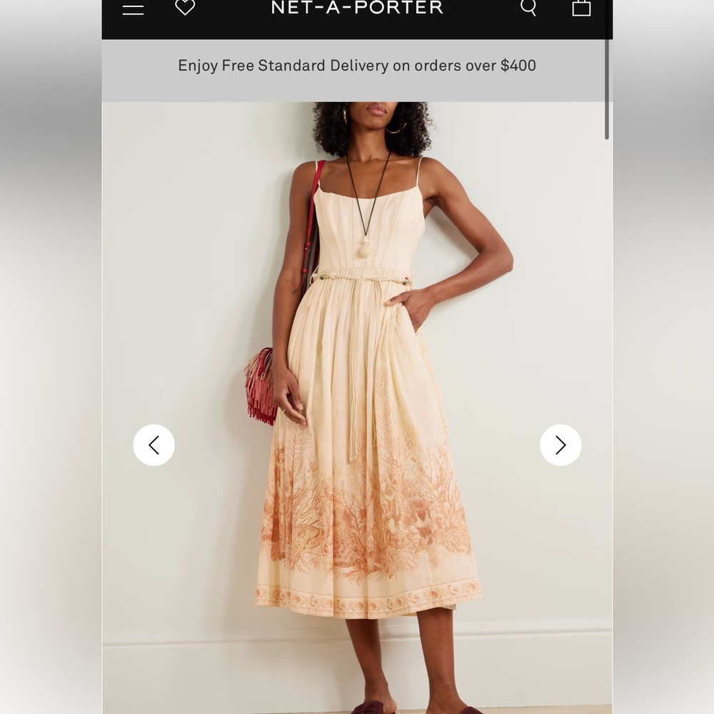 NWT Authentic Cream & Peach Printed Midi Dress with Spaghetti Straps